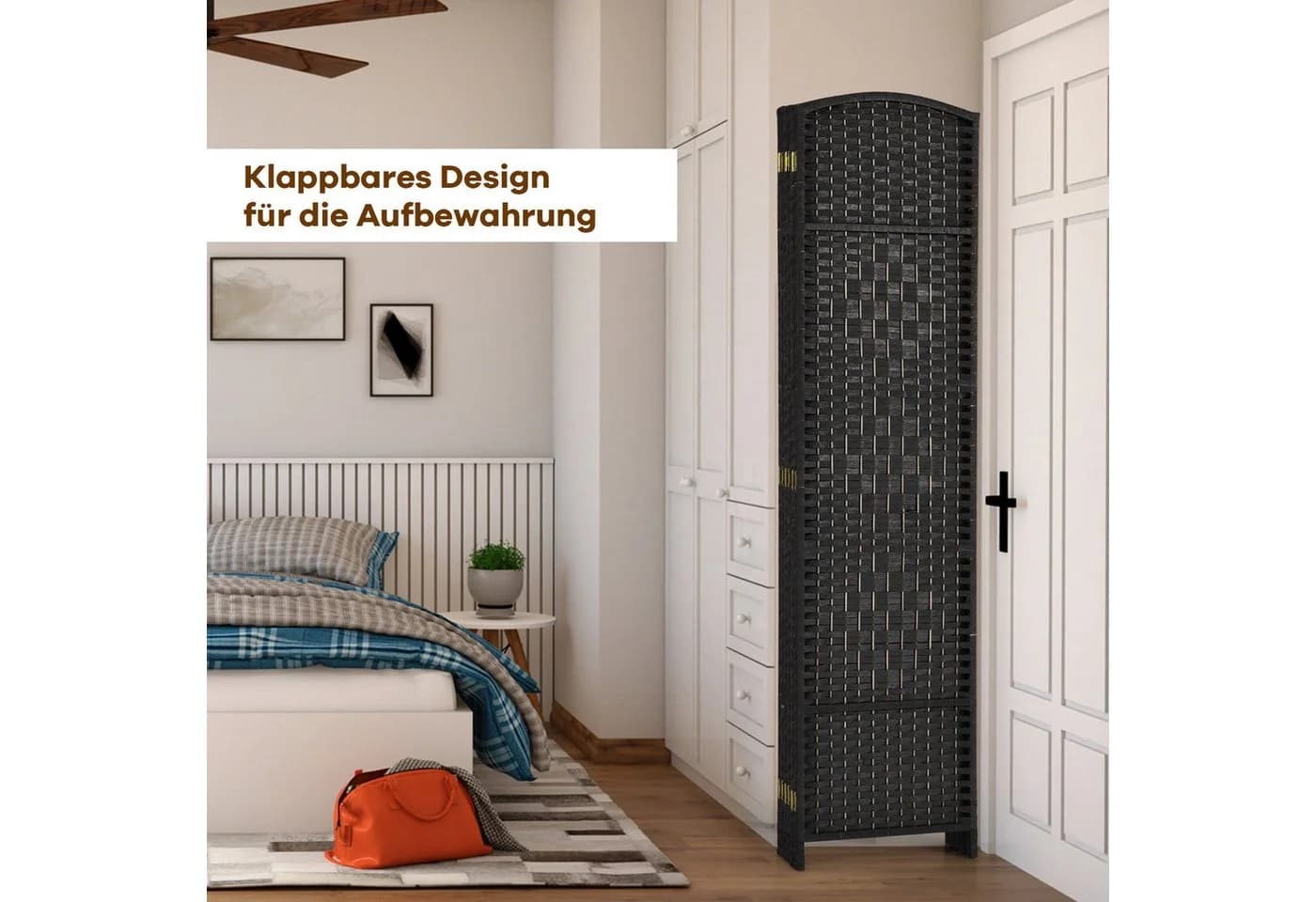 KOMFOTTEU Paravent Sichtschutzwand Klappbar Massivholzrahmen Schwarz/Braun - Bild 3