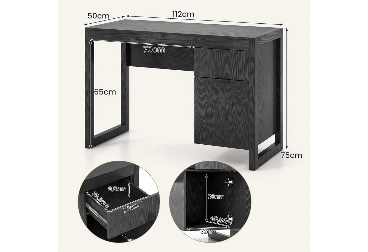 KOMFOTTEU Computertisch mit Schublade und Schrank Schwarz/Weiß - Bild 3