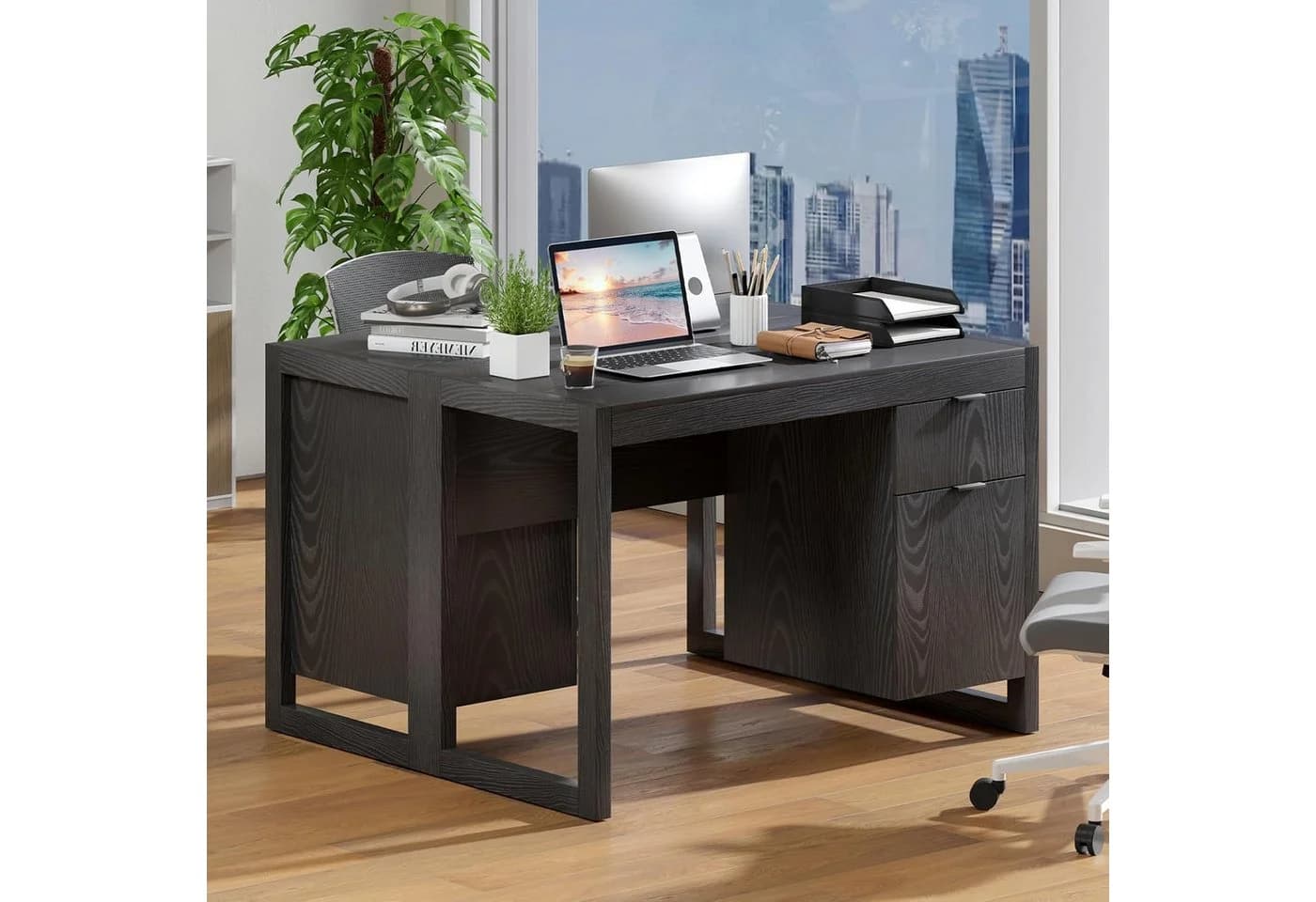 KOMFOTTEU Computertisch mit Schublade und Schrank Schwarz/Weiß - Bild 5