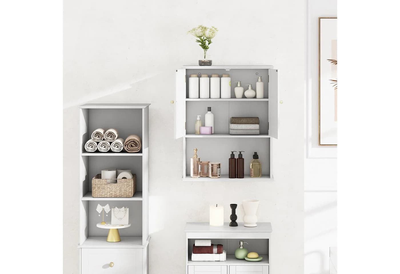 KOMFOTTEU Wandschrank Medizinschrank 2-Türig mit Verstellbarem Regal