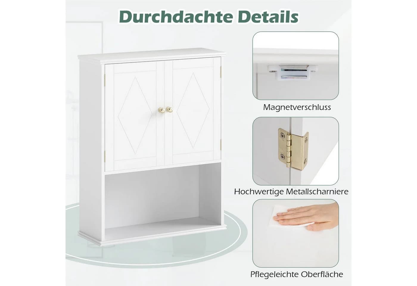 KOMFOTTEU Wandschrank Medizinschrank 2-Türig mit Verstellbarem Regal - Bild 3