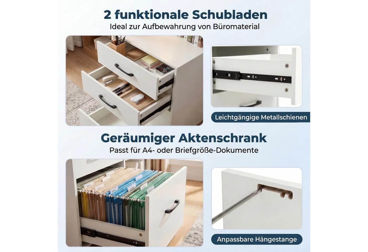 KOMFOTTEU Computertisch L-förmig Weiß mit Ladestation & Schubladen - Bild 4