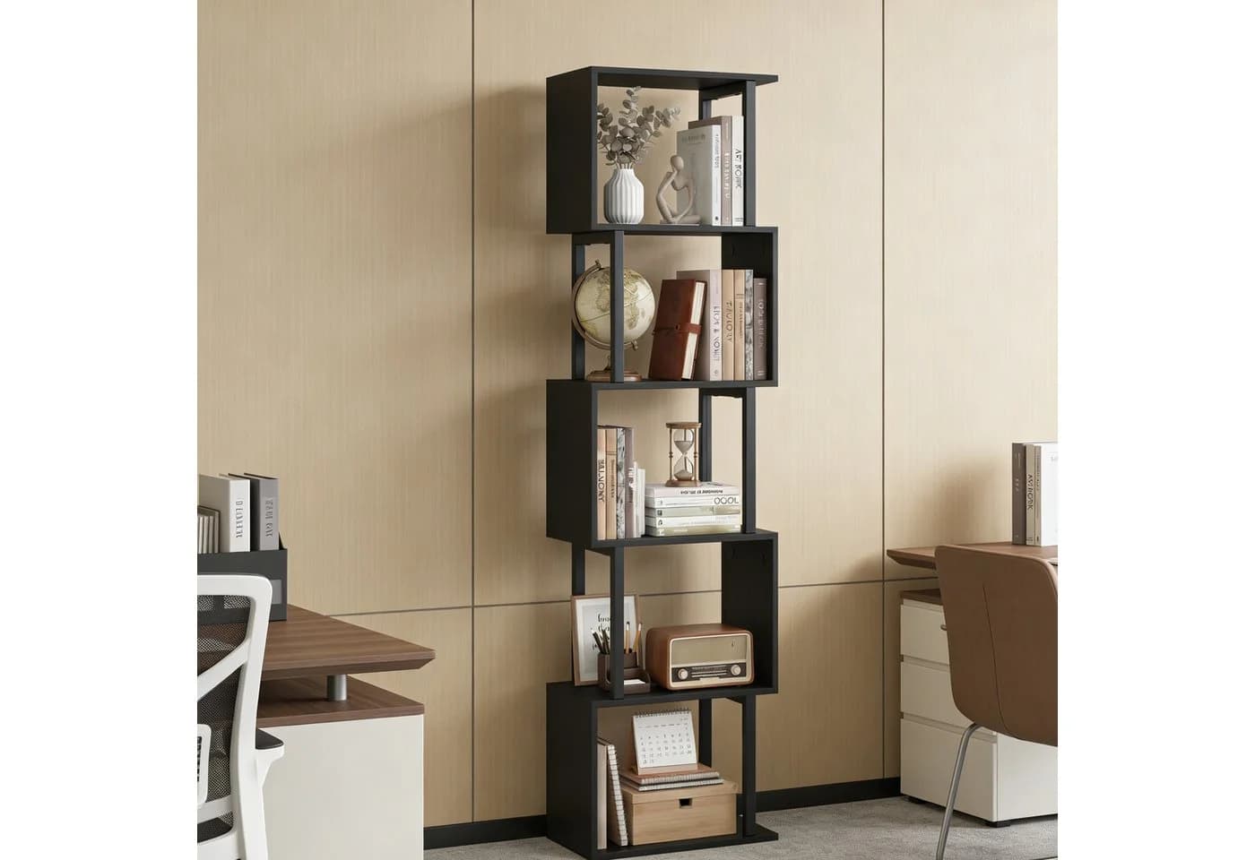 KOMFOTTEU Bücherregal 5-stufig Schwarz S-Design