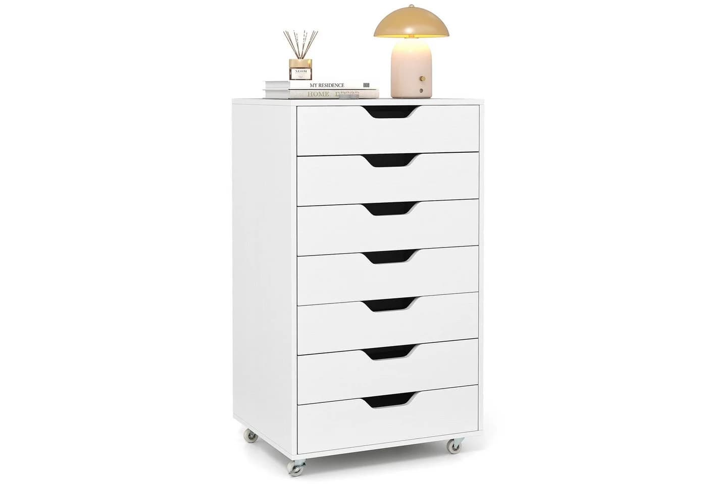 COSTWAY Rollcontainer mit 7 Schubladen Aktenschrank mit Rollen Weiß - Bild 2