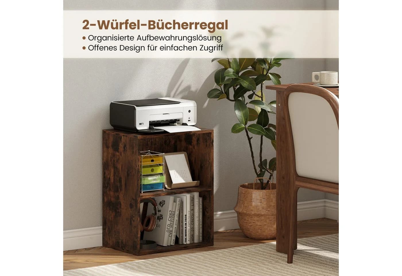 COSTWAY Bücherregal 2-stöckig Rustikalbraun Höhenverstellbar - Bild 3