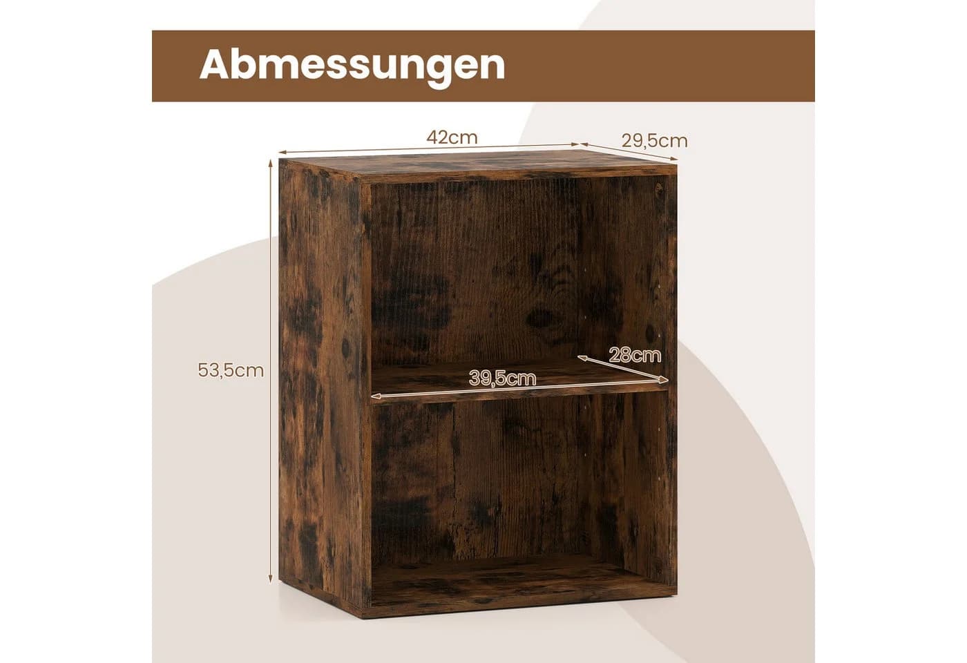 COSTWAY Bücherregal 2-stöckig Rustikalbraun Höhenverstellbar - Bild 5