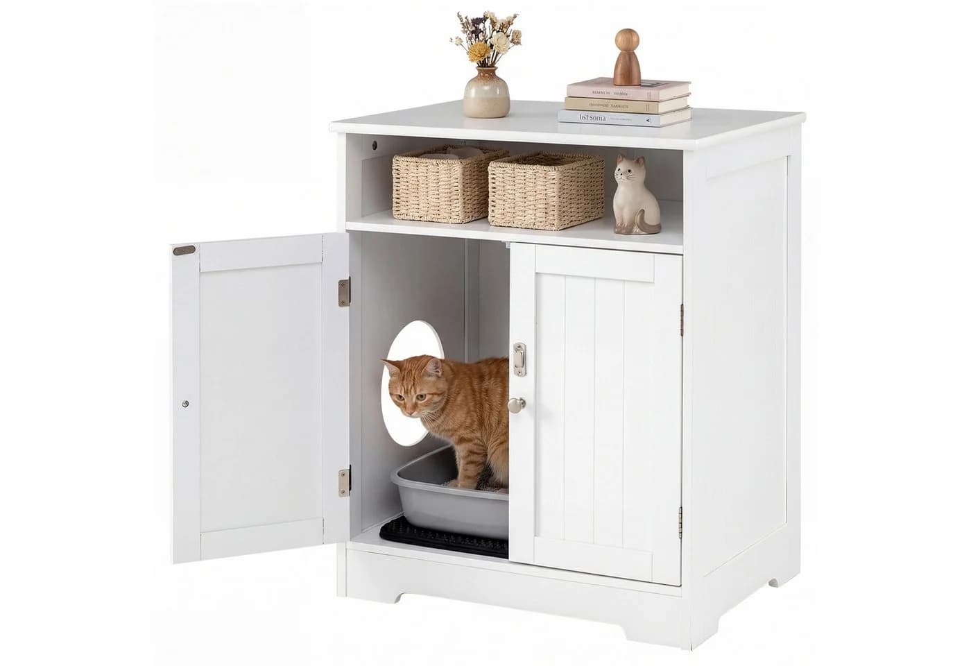 COSTWAY Katzenschrank Beistelltisch Weiß mit Tür - Bild 2