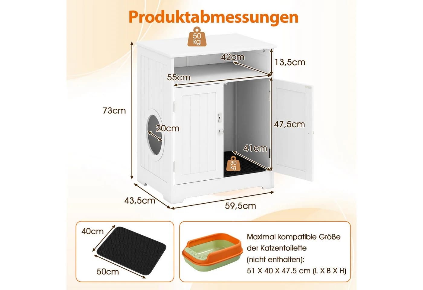 COSTWAY Katzenschrank Beistelltisch Weiß mit Tür - Bild 5