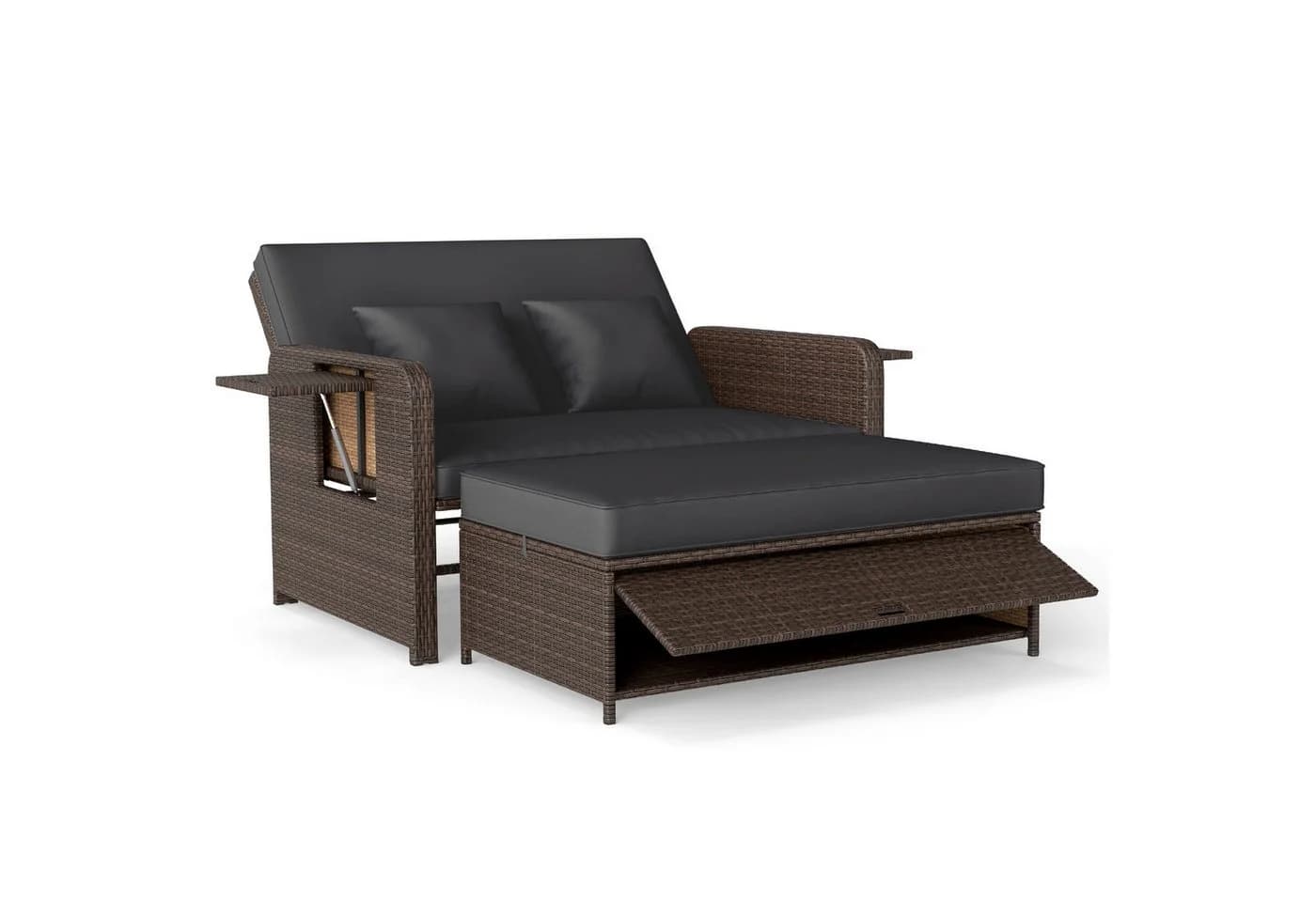 COSTWAY Loungebett Rattan 2-Personen 3 in 1 mit verstellbarer Rückenlehne - Bild 2