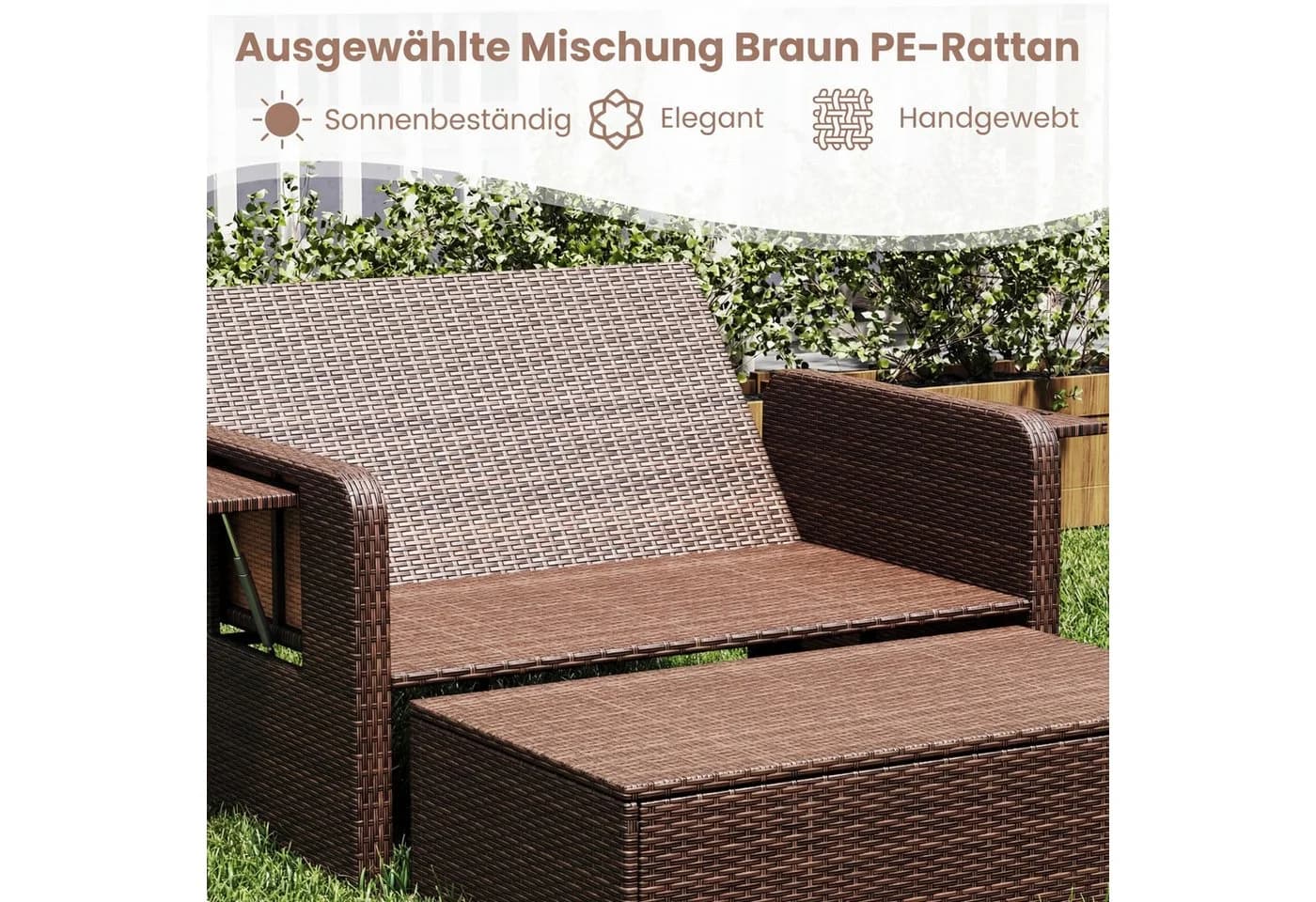 COSTWAY Loungebett Rattan 2-Personen 3 in 1 mit verstellbarer Rückenlehne - Bild 5