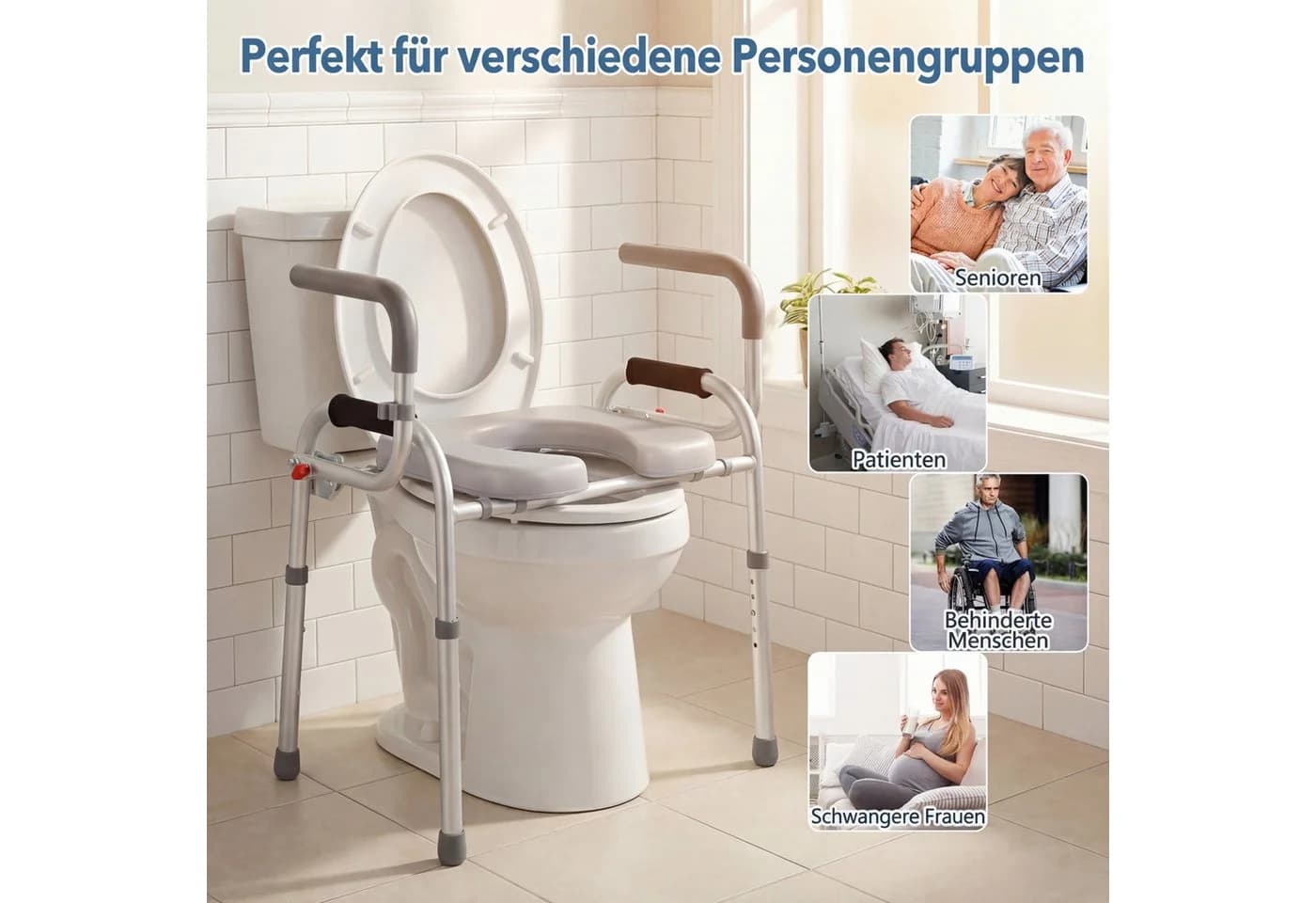 COSTWAY WC-Aufstehhilfe Toilettensitzerhöhung mit Griff Weiß/Silber - Bild 5