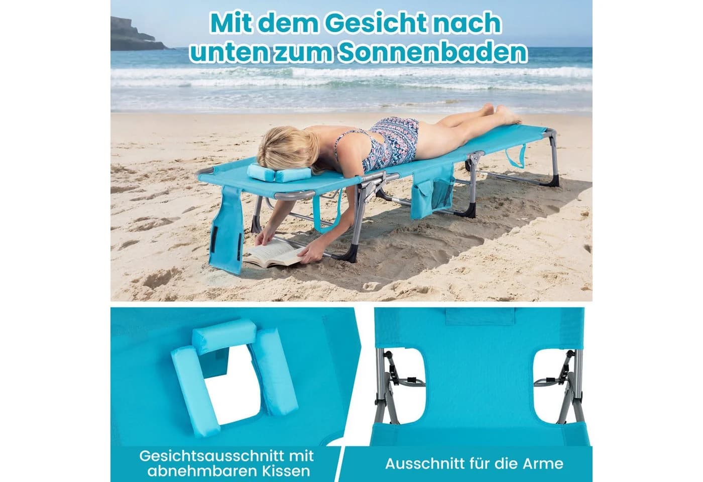 COSTWAY Gartenliege Klappbar Türkis Verstellbare Rückenlehne - Bild 4