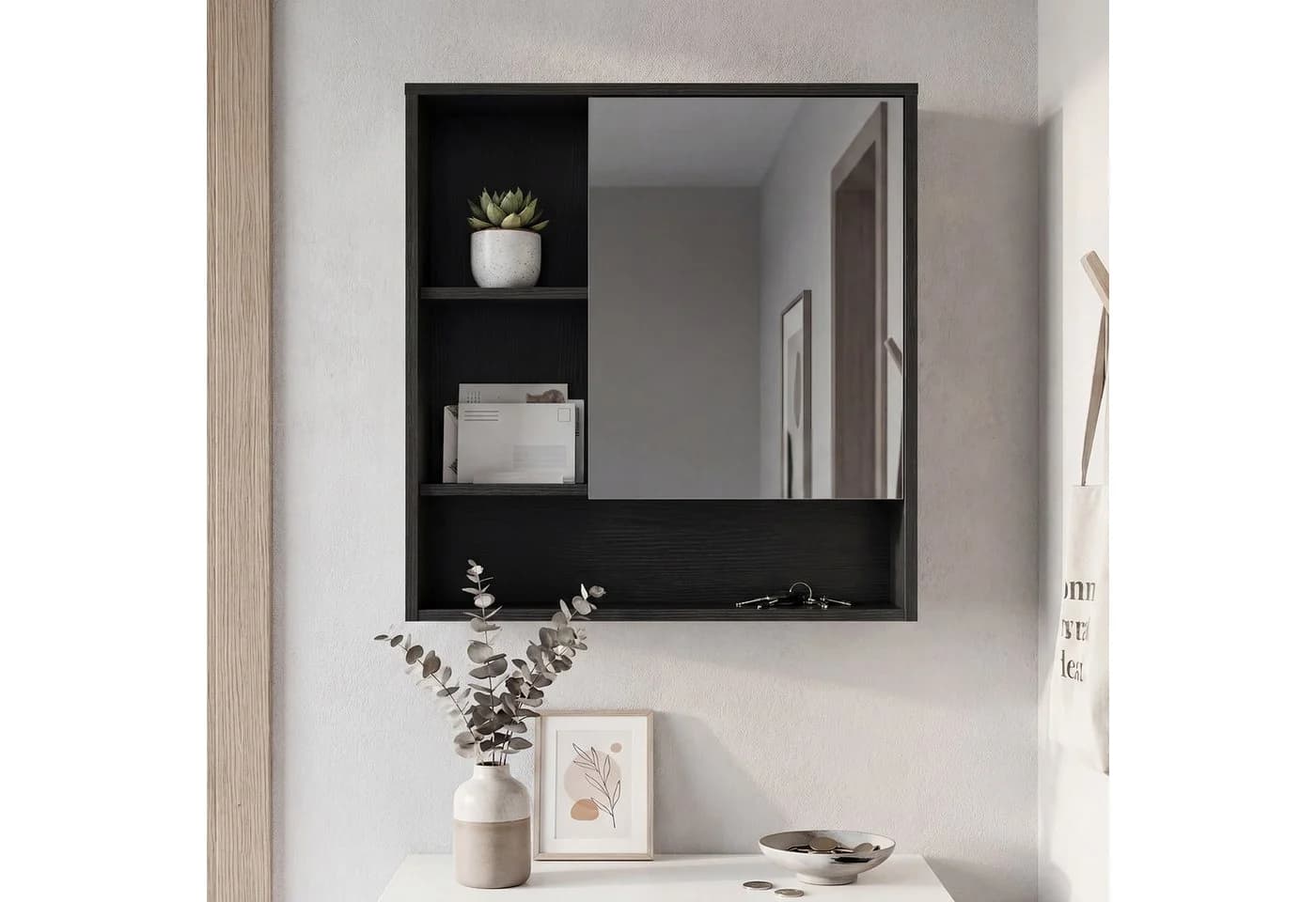 COSTWAY Spiegelschrank Badezimmer Schwarz/Weiß mit Spiegeltür
