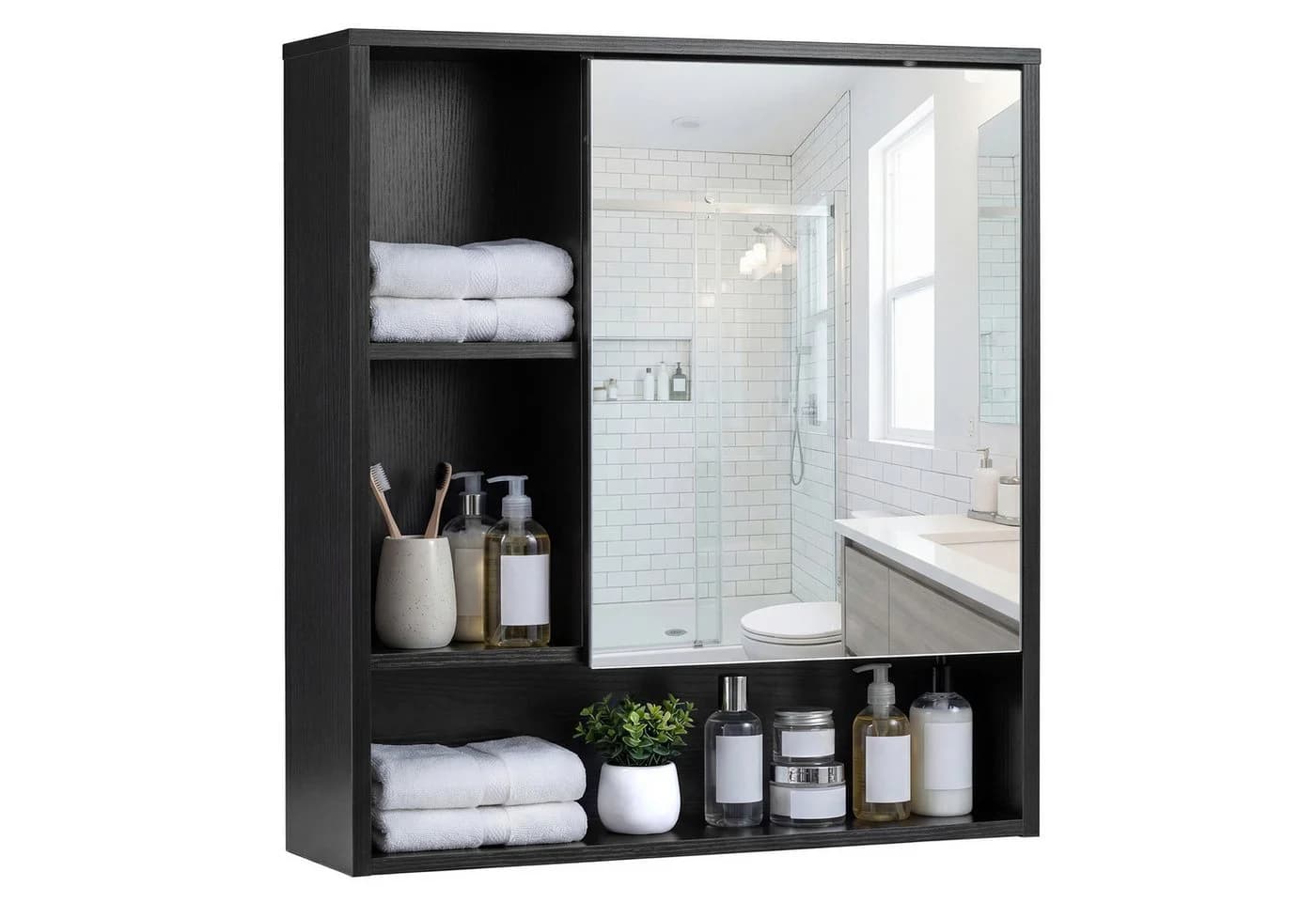 COSTWAY Spiegelschrank Badezimmer Schwarz/Weiß mit Spiegeltür - Bild 2