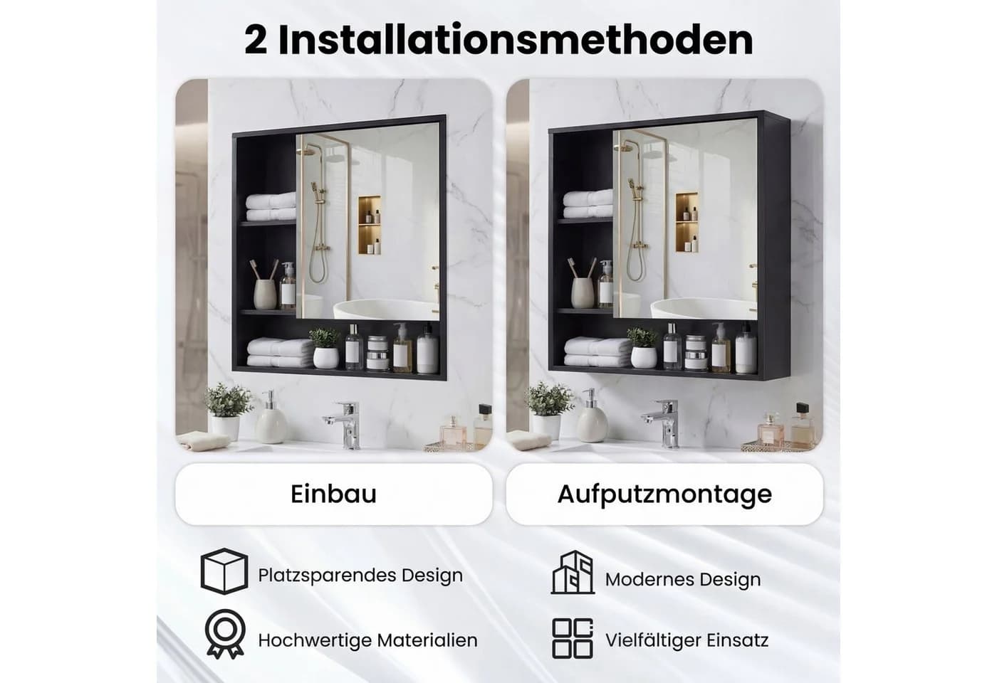 COSTWAY Spiegelschrank Badezimmer Schwarz/Weiß mit Spiegeltür - Bild 4