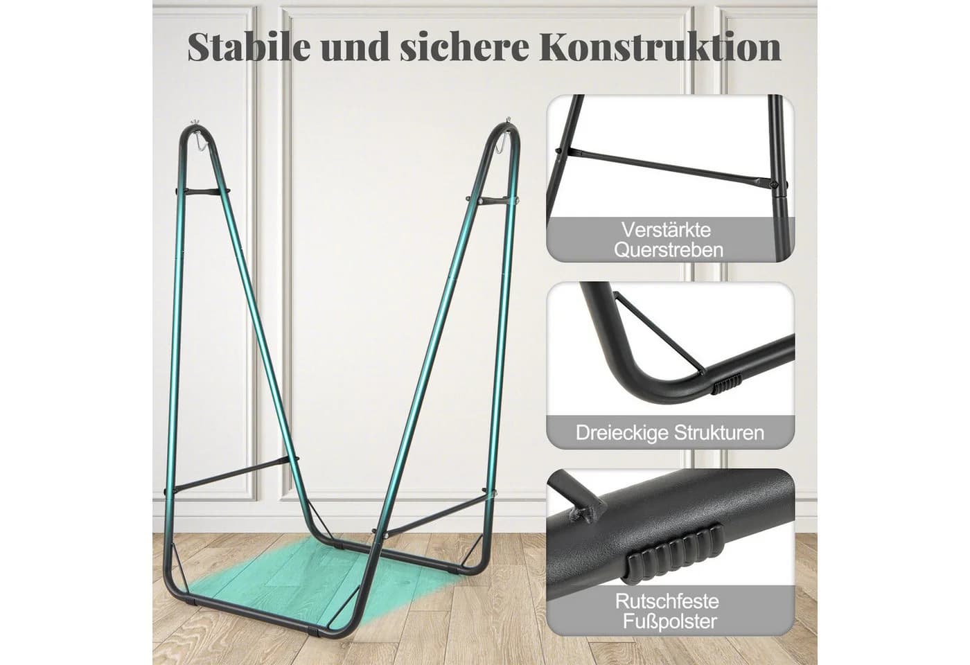 COSTWAY Hängesessel Schwarz/Grau mit Seitentasche