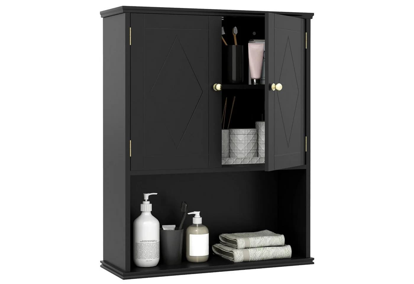 COSTWAY Hängeschrank Badezimmerschwarz mit verstellbarem Regal - Bild 2