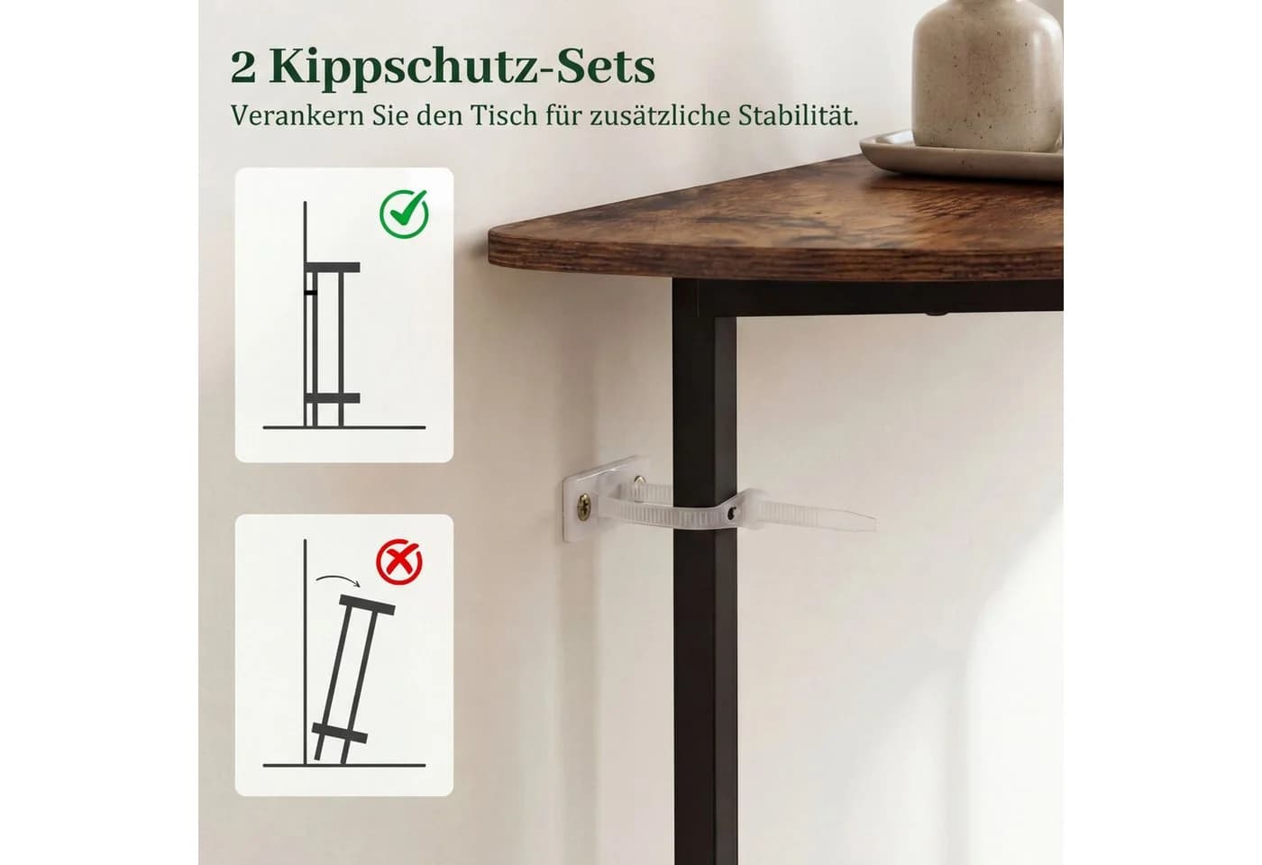 COSTWAY Konsolentisch Halbrund Braun Schwarz 100cm - Bild 4