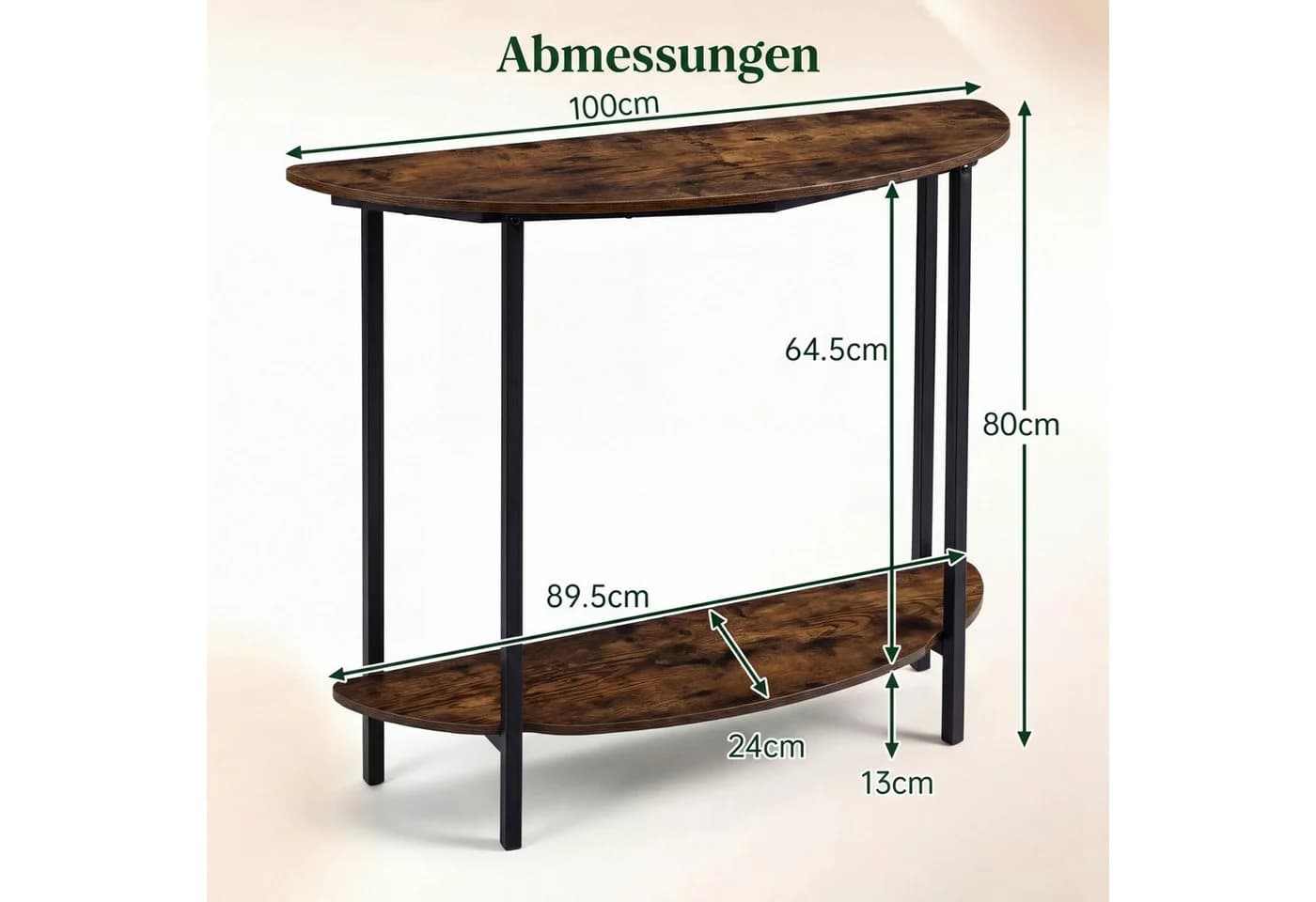 COSTWAY Konsolentisch Halbrund Braun Schwarz 100cm - Bild 5