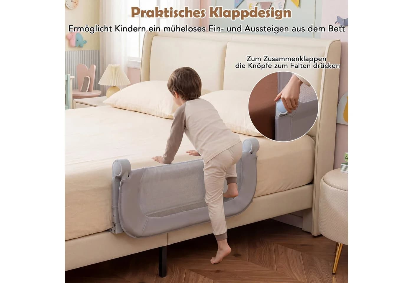 COSTWAY Bettschutzgitter Klappbar Grau U-Gestell - Bild 4