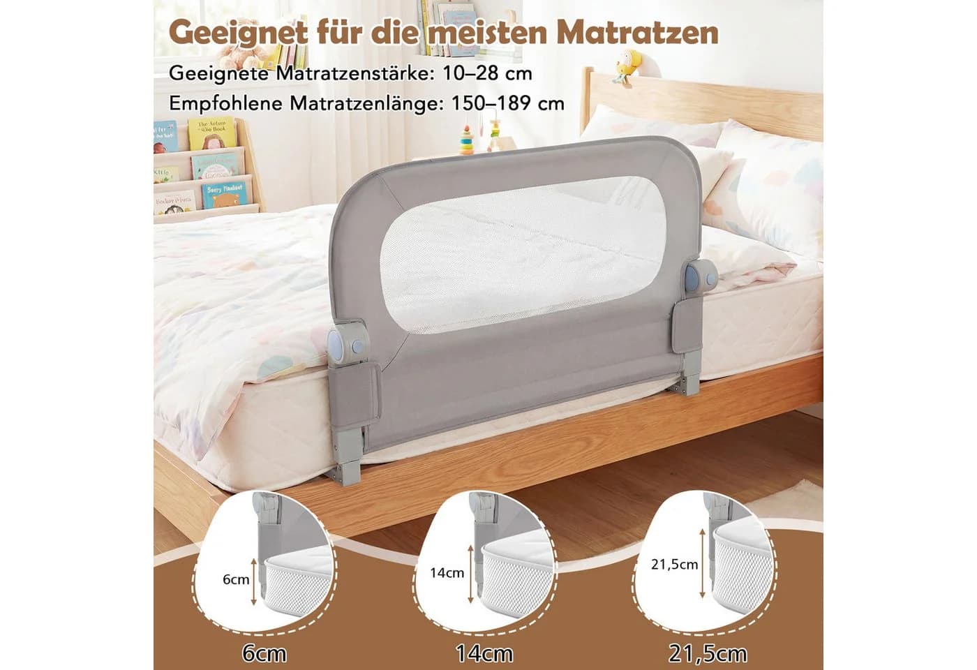 COSTWAY Bettschutzgitter Klappbar Grau U-Gestell - Bild 5