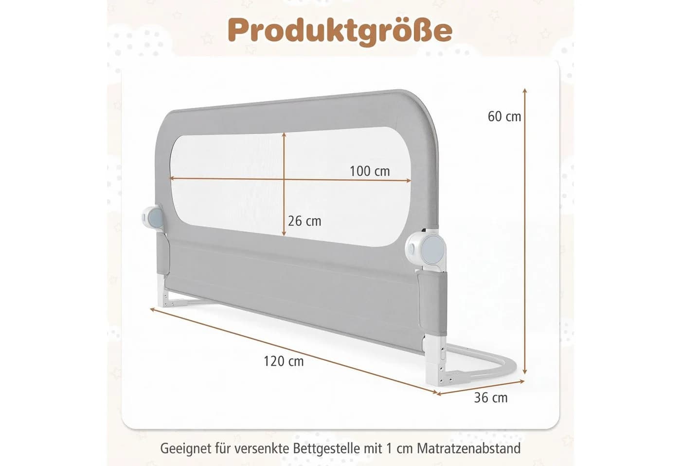 COSTWAY Bettschutzgitter Grau Klappbar mit U-förmigem Gestell - Bild 3