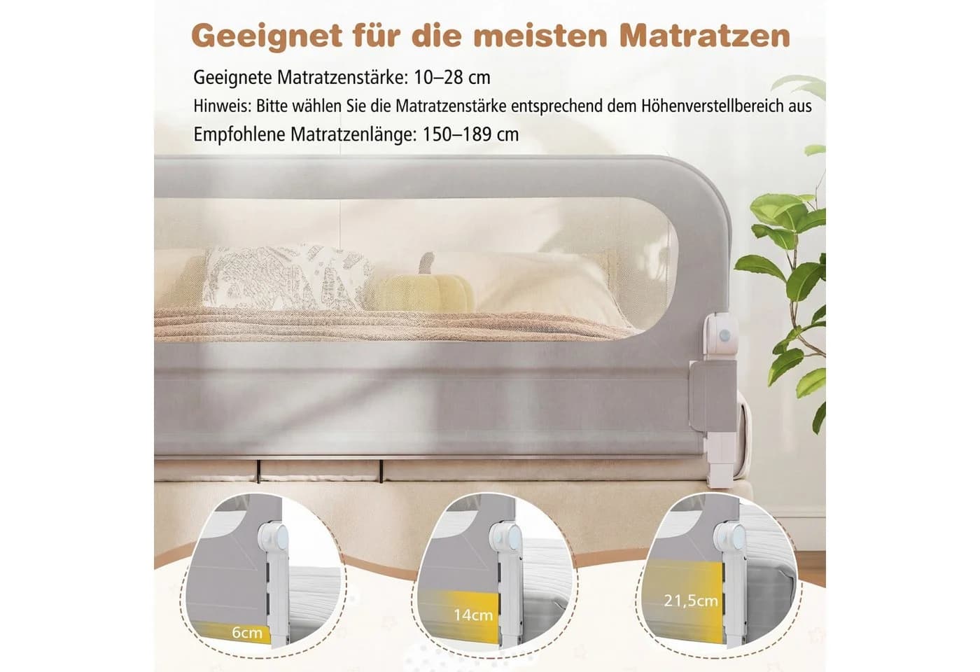 COSTWAY Bettschutzgitter Grau Klappbar mit U-förmigem Gestell - Bild 4