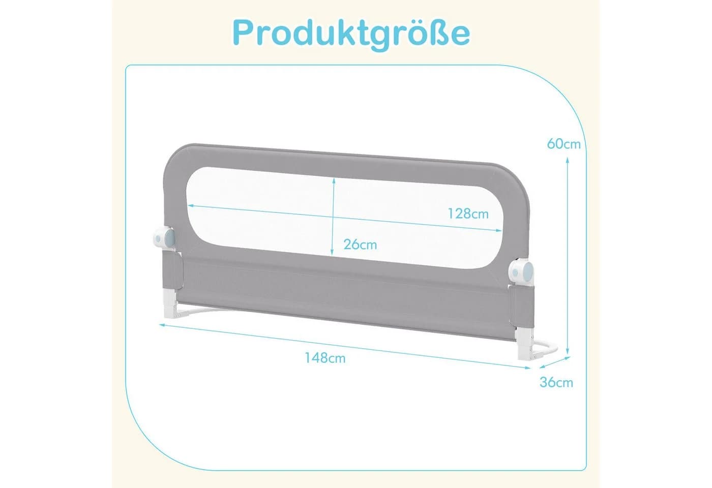 COSTWAY Bettschutzgitter Grau/Weiß Klappbar mit U-förmigem Gestell - Bild 3
