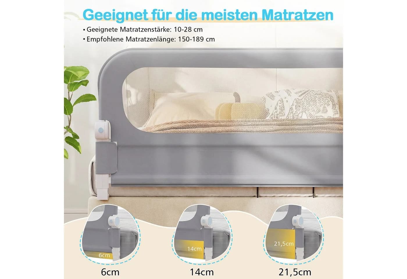 COSTWAY Bettschutzgitter Grau/Weiß Klappbar mit U-förmigem Gestell - Bild 4