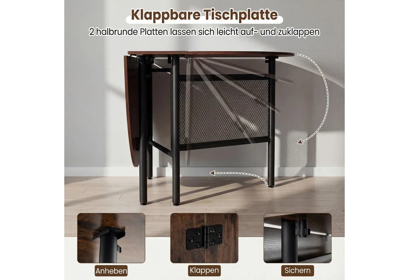 COSTWAY Esstisch Klappbar Braun Schwarz 3-in-1 System - Bild 4