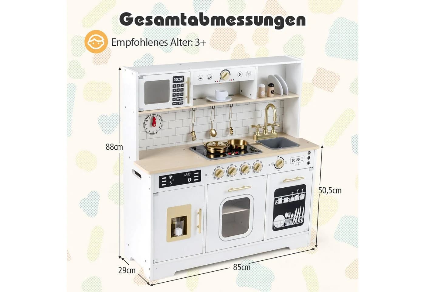 COSTWAY Spielküche Weiß MDF Mit Herd Spüle Eismaschine Mikrowelle Geschirrspüler - Bild 5