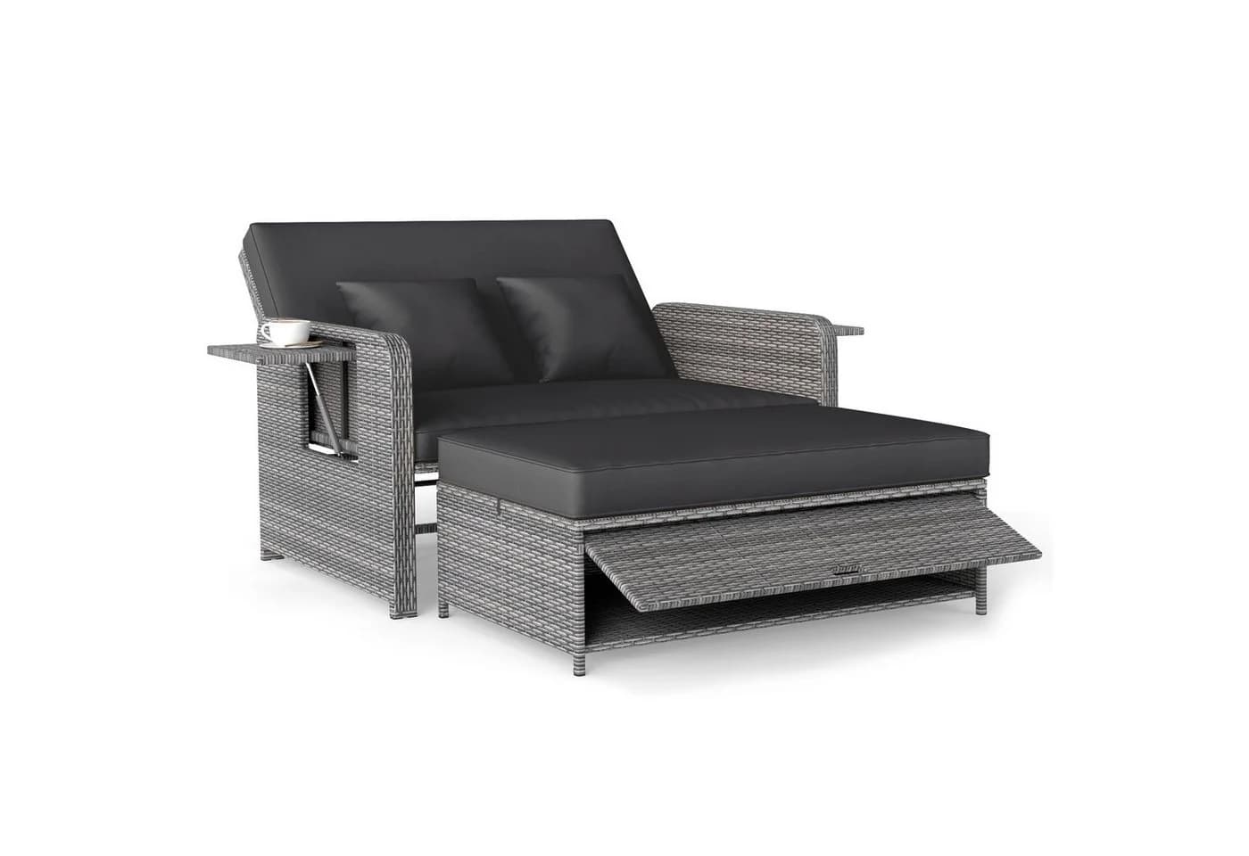 COSTWAY Loungebett Gartenliege mit Stauraum & verstellbarer Lehne Rattan - Bild 2
