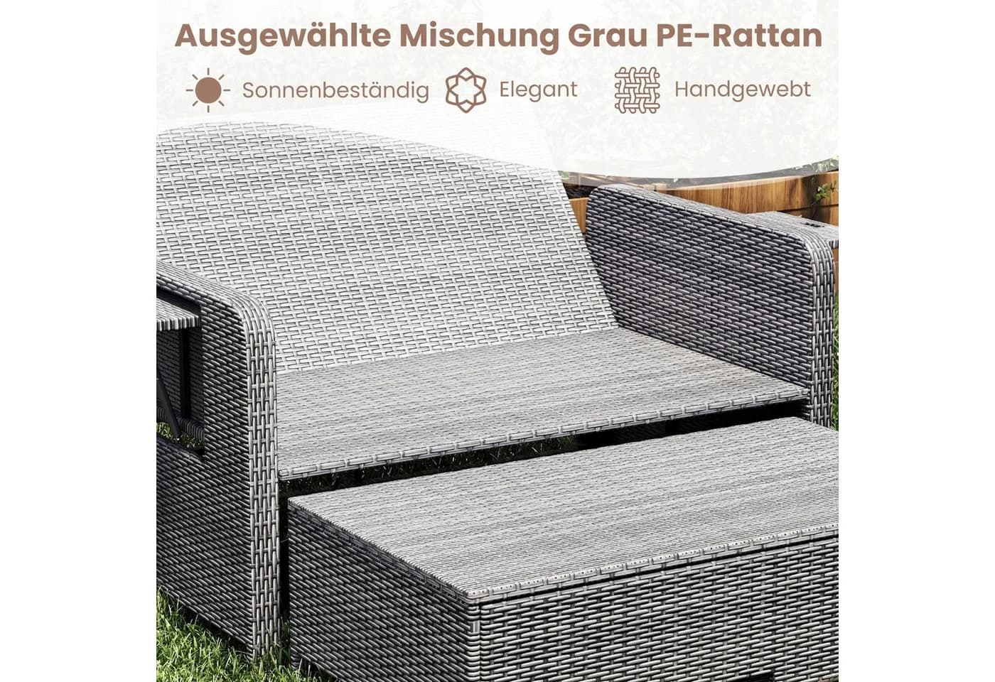 COSTWAY Loungebett Gartenliege mit Stauraum & verstellbarer Lehne Rattan - Bild 5