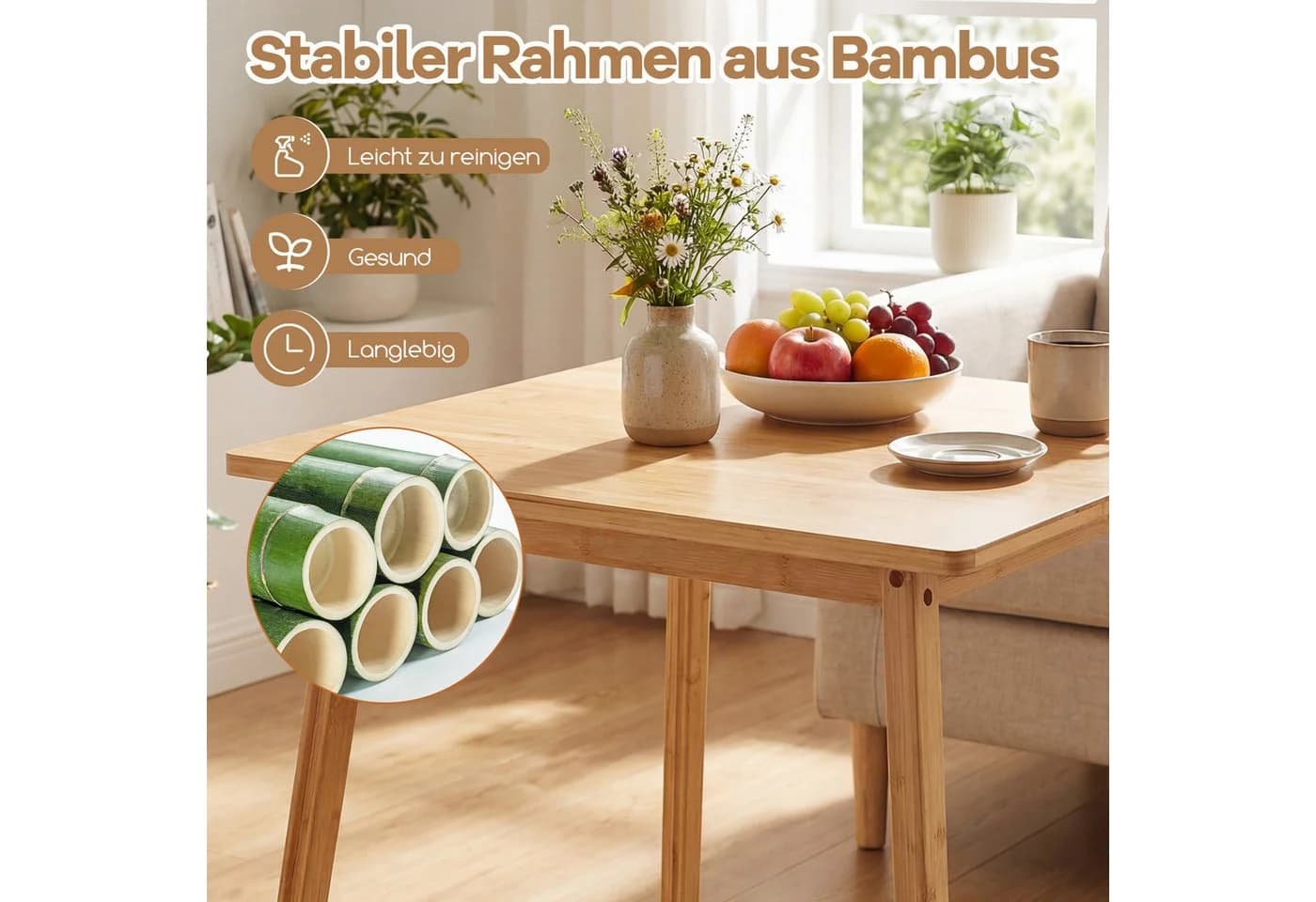 COSTWAY Quadratischer Bambus-Esstisch für 2-4 Personen - Bild 3