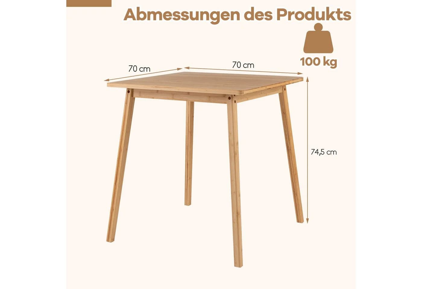 COSTWAY Quadratischer Bambus-Esstisch für 2-4 Personen - Bild 5