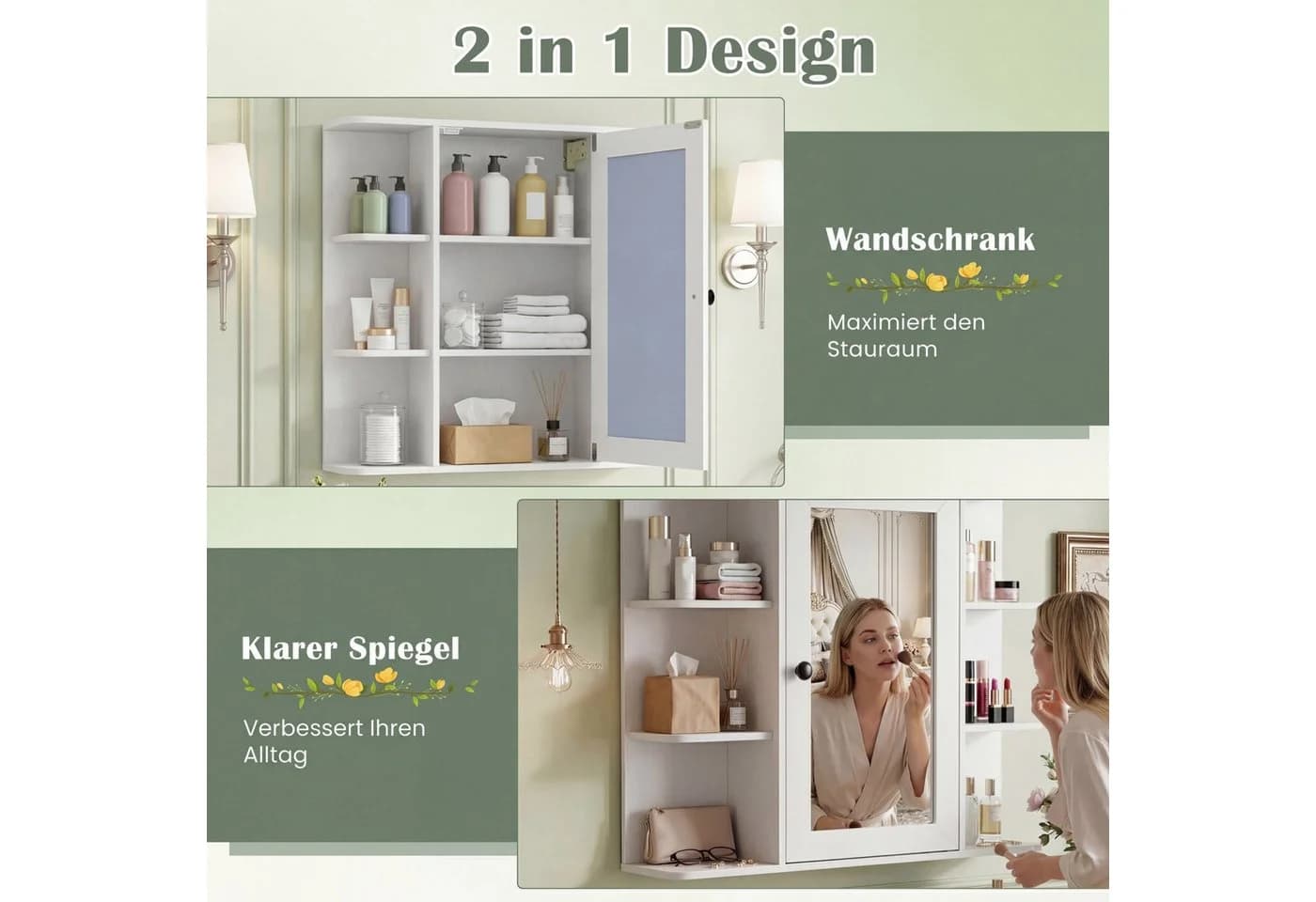 COSTWAY Spiegelschrank Badschrank Weiß mit Spiegel & Stauraum