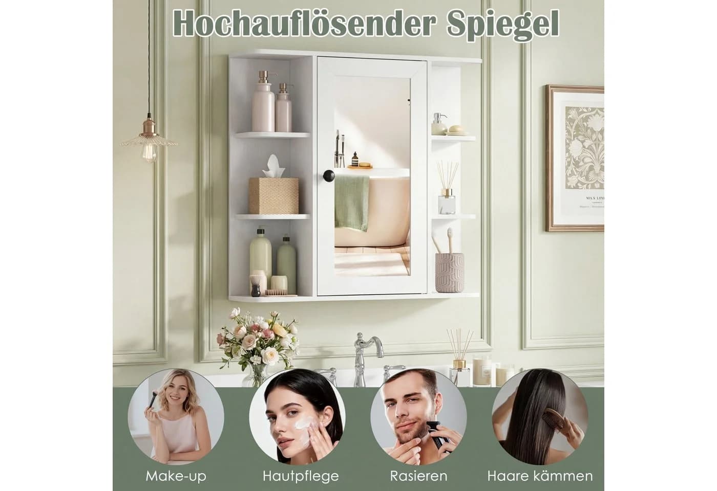 COSTWAY Spiegelschrank Badschrank Weiß mit Spiegel & Stauraum - Bild 4