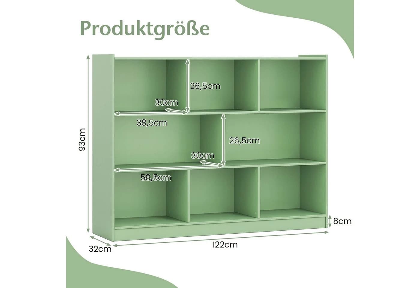 COSTWAY Kinderregal Grün mit 8 Fächern Robust Holzwerkstoff - Bild 3