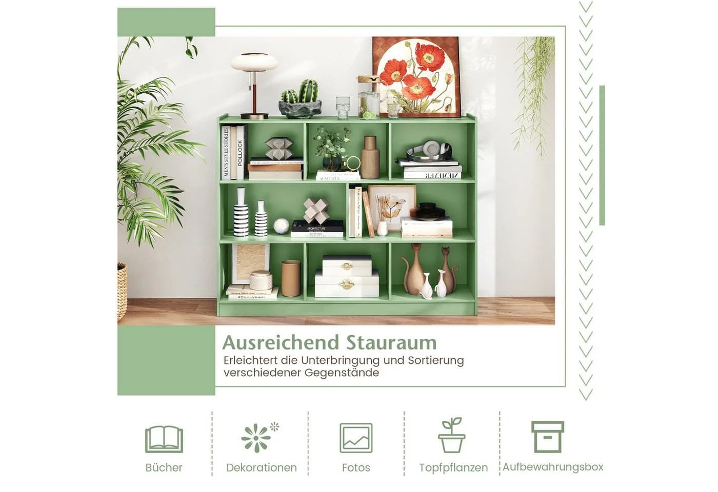 COSTWAY Kinderregal Grün mit 8 Fächern Robust Holzwerkstoff - Bild 5