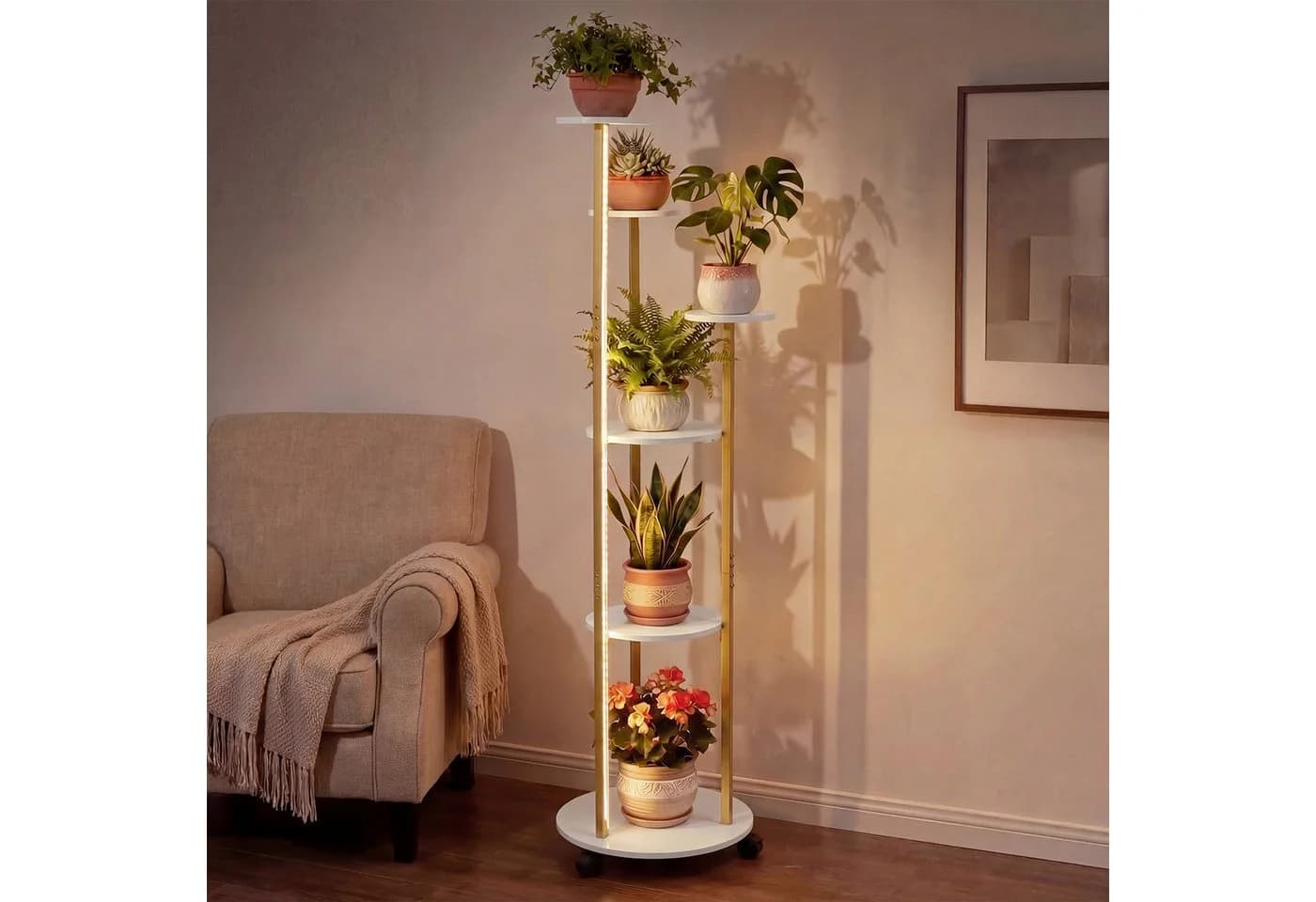 COSTWAY Blumenständer 6-stufig mit LED-Beleuchtung & Rollen