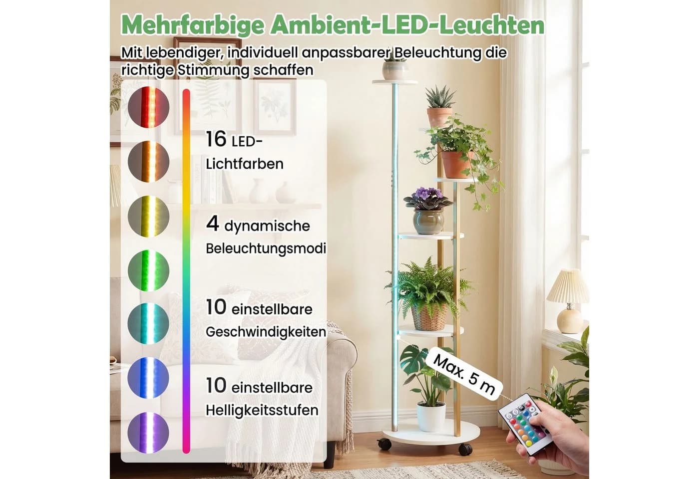 COSTWAY Blumenständer 6-stufig mit LED-Beleuchtung & Rollen - Bild 4