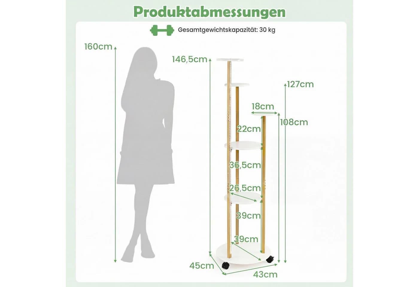 COSTWAY Blumenständer 6-stufig mit LED-Beleuchtung & Rollen - Bild 5