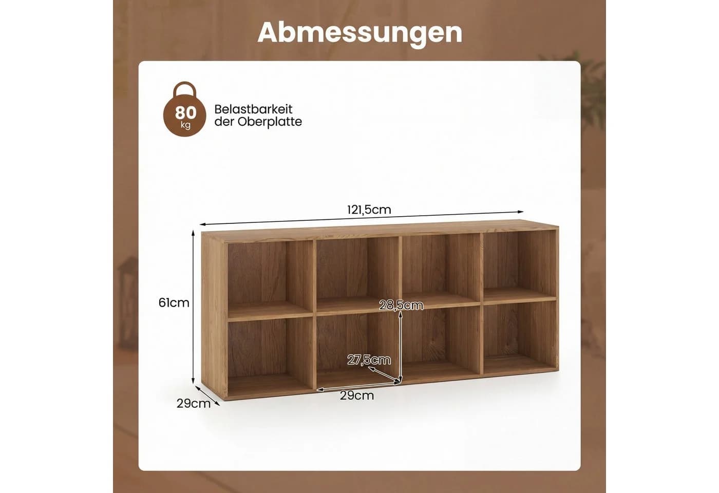 COSTWAY Bücherregal 8 Fächer Natur Holz - Bild 3