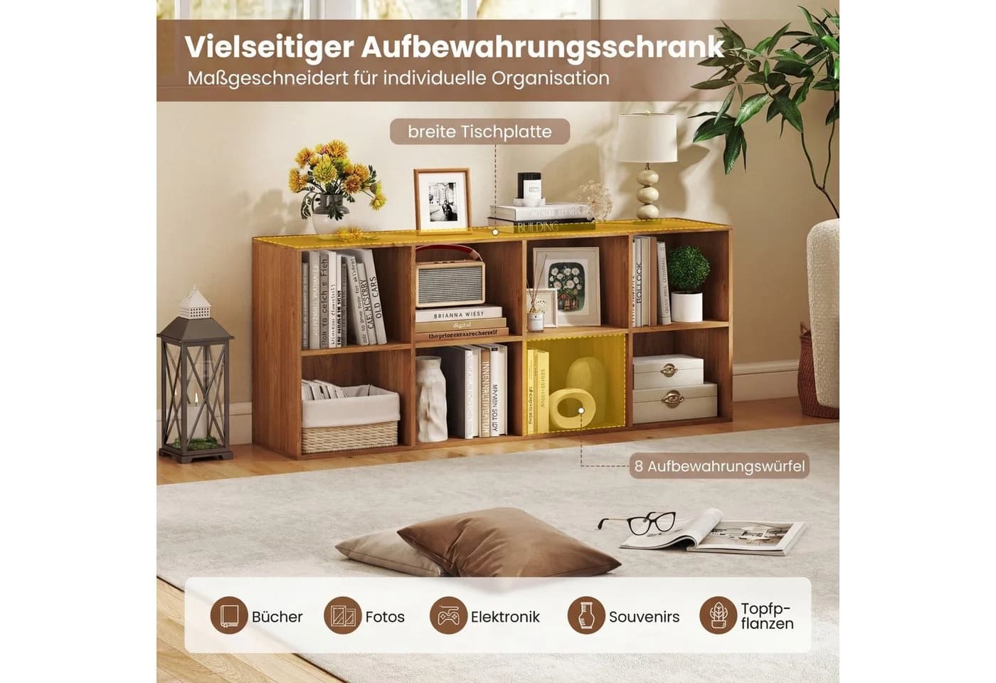 COSTWAY Bücherregal 8 Fächer Natur Holz - Bild 5