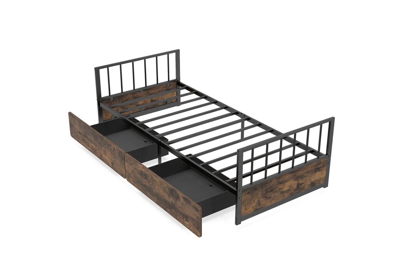 COSTWAY Metallbett mit Schubladen und Lattenrost 90x200 cm