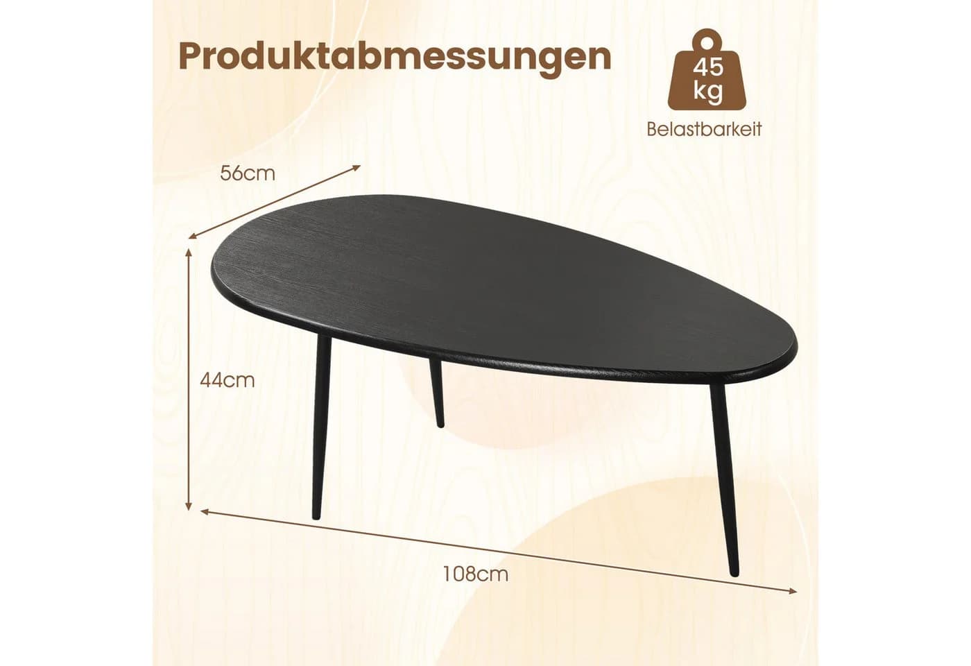 COSTWAY Couchtisch Oval Schwarz/Braun/Natur mit Metallkonstruktion - Bild 3