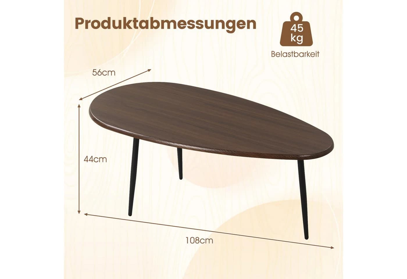 COSTWAY Couchtisch Oval mit Metallkonstruktion Schwarz/Braun/Natur - Bild 3