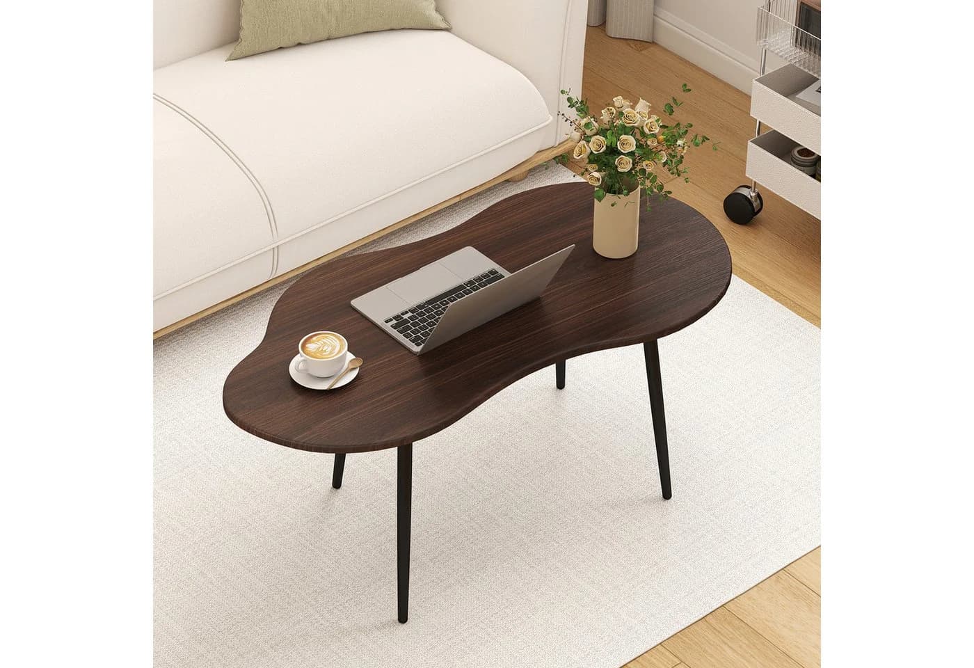 COSTWAY Couchtisch Wolkenform Braun Holzspanplatte Metall