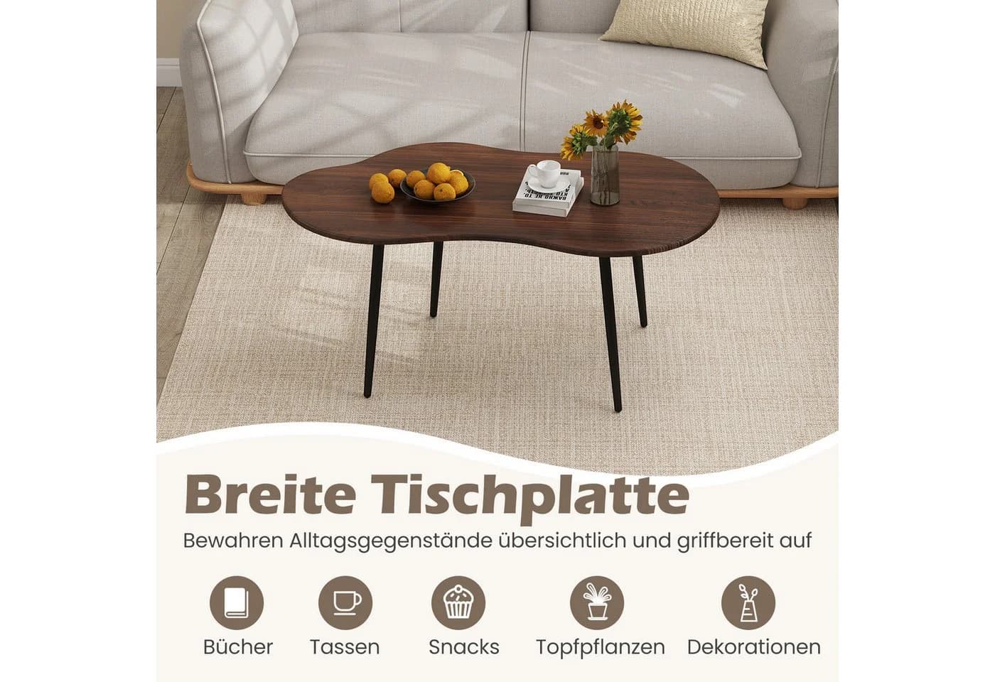 COSTWAY Couchtisch Wolkenform Braun Holzspanplatte Metall - Bild 3