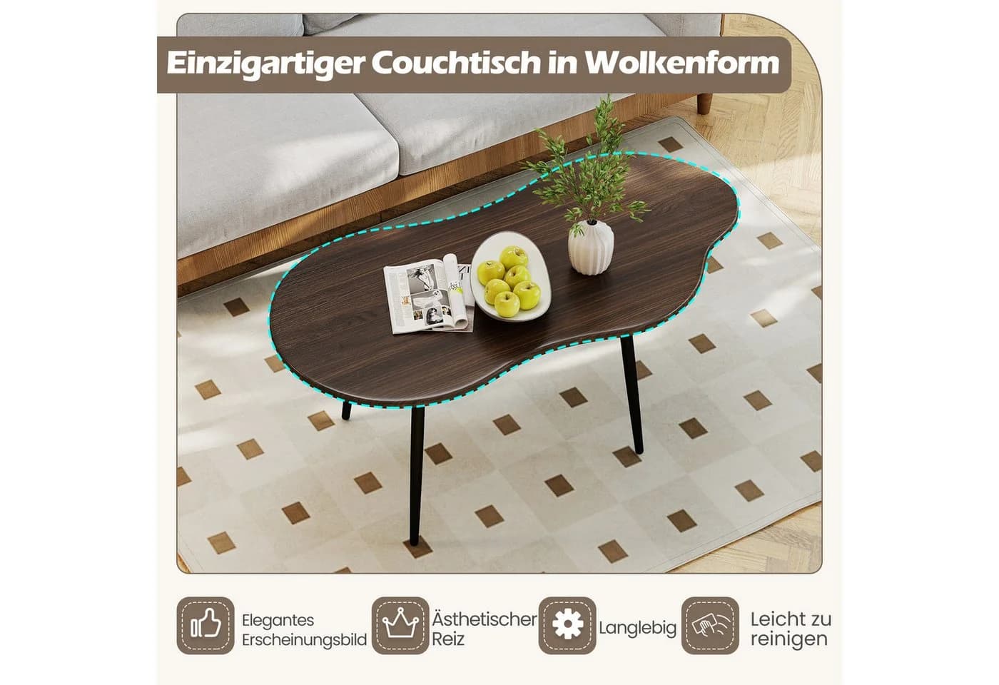 COSTWAY Couchtisch Wolkenform Braun Holzspanplatte Metall - Bild 4